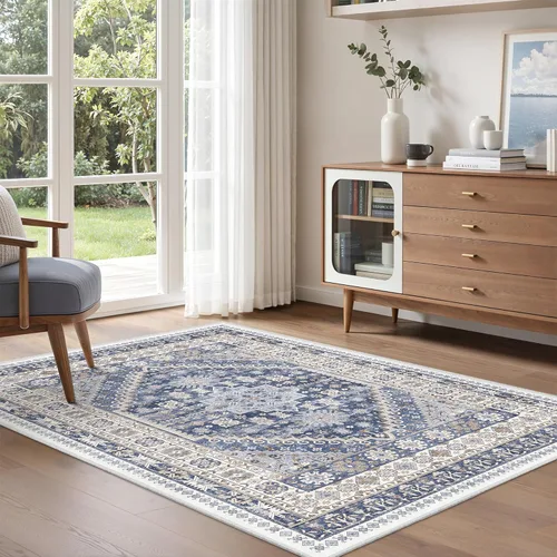 Vista 129 de zesthome Alfombras de área de 5 x 7, lavables a máquina, para sala de estar, dormitorio, resistentes a las manchas, vintage, de gran área, Beige