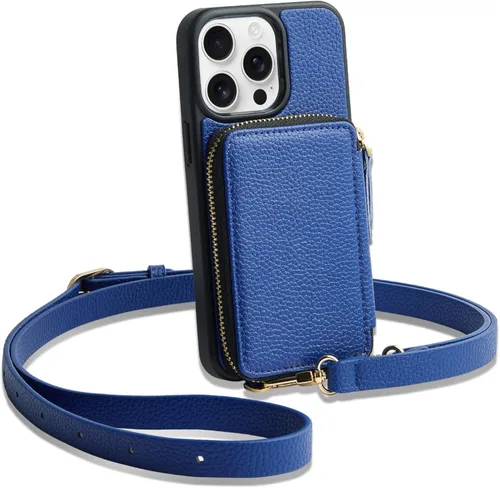 Vista 11 de ZVE funda tipo cartera bandolera para iPhone 13 Pro (6.1 pulgadas, 2021) y tarjetero de cuero con cremallera e interferencia de radiofrecuencia