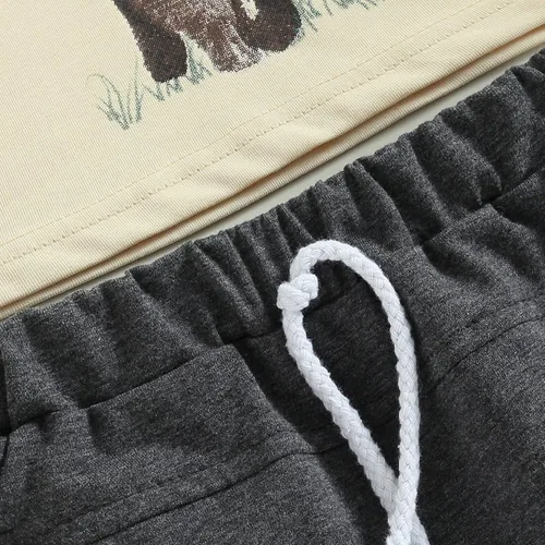Vista 4 de Ropa occidental para bebé niño pequeño, estampado de vaca de las tierras altas, sin mangas, camiseta sin mangas, pantalones cortos, conjuntos