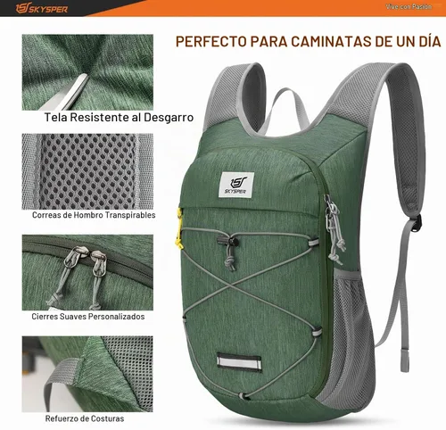 Vista 4 de SKYSPER Mochila de senderismo plegable - Mochilas de viaje transpirables pequeñas y ligeras de 10L/15L