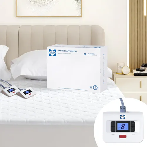 Vista 12 de Sealy Protector de colchón térmico tamaño individual, calentador de cama eléctrico acolchado de lujo con 10 ajustes de calor y apagado automático