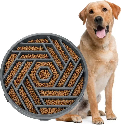 Vista 11 de WHIPPY Cuenco para perros de alimentación lenta, diseño de laberinto de rompecabezas para reducir la velocidad de comer, capacidad de 3 tazas Negro