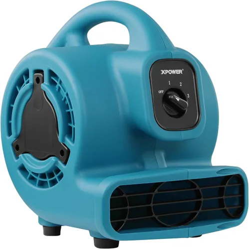 XPOWER P-80 Mini Utility 600 CFM Movimiento de Aire Centrífugo, Ventilador de Piso, Soplador, Apilable, para Secar, Enfriar, Ventilar, Restauración