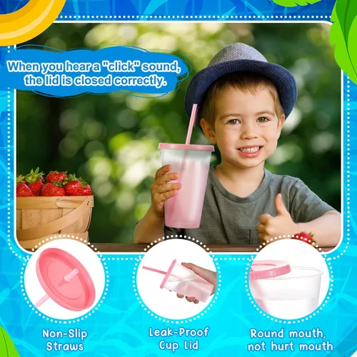 Vista 3 de Mifoci 12 vasos de plástico con tapas y pajillas, vasos de plástico reutilizables, vaso a granel con popote y tapa, vaso helado para beber agua, Rosa