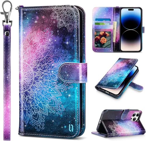Vista 23 de ULAK Funda tipo cartera compatible con iPhone 14 para mujer, de piel sintética, diseño floral, con tarjetero y función atril, funda protectora tipo