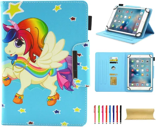 Vista 36 de Funda universal para tablet de 7 pulgadas, piel sintética [ranuras para tarjetas], cubierta magnética, para Samsung Galaxy Tab E/Tab A 7.0, Fire 7