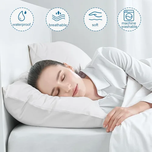 Vista 6 de Paquete de 4 protectores de almohada con cremallera, tamaño estándar, transpirables y silenciosos, 100% impermeables, fundas de almohada de 20 x 26