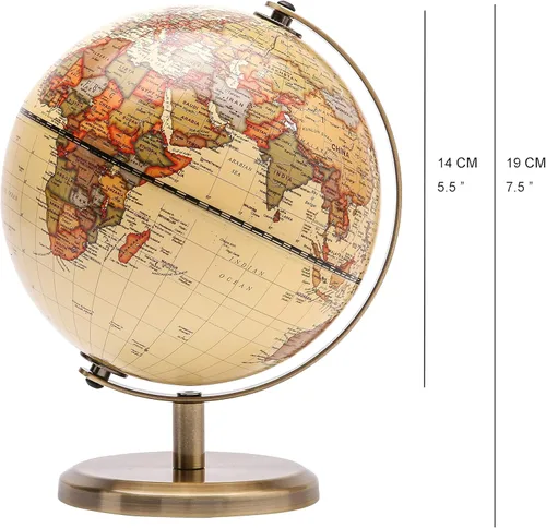 Vista 2 de Globo Antiguo Diámetro 5.5 pulgadas / 14cm - Educativo/Geográfico - Mapa en Inglés