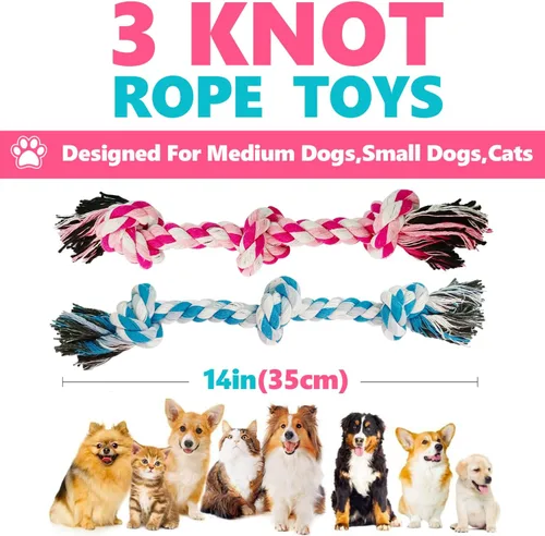 Vista 7 de Juguetes de cuerda para perros, juguete de cuerda masticable para perros medianos y pequeños, limpieza de dientes de gato, cachorro, cuerda
