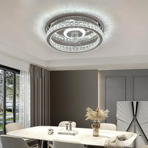 Vista 6 de KINDLOV Ventiladores de techo de cristal con luces, ventilador de techo moderno con control remoto, ventilador de techo de perfil bajo con luz LED