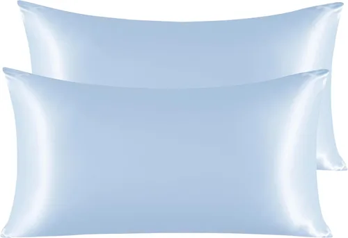 Vista 139 de NTBAY Paquete de 2 fundas de almohada estándar de satén para cabello y piel, lujosas y sedosas fundas de almohada con cierre de sobre, 20 x 26