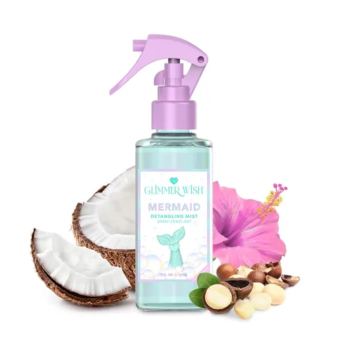 Glimmer Wish Espray desenredante de cabello de sirena, acondicionador sin enjuague para niños y mujeres, cuidado del cabello sin enredos, espray