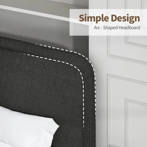 Vista 7 de BarnFurin Base de cama individual con cabecero, cama de plataforma tapizada Cloud Boucle, esquinas redondeadas suaves, no necesita somier, Beige