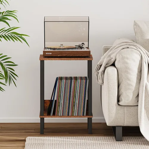 Vista 18 de VIMBER Juego de 2 mesas auxiliares con estación de carga, mesa auxiliar estrecha con puertos USB y tomas, mesitas de noche con estantes