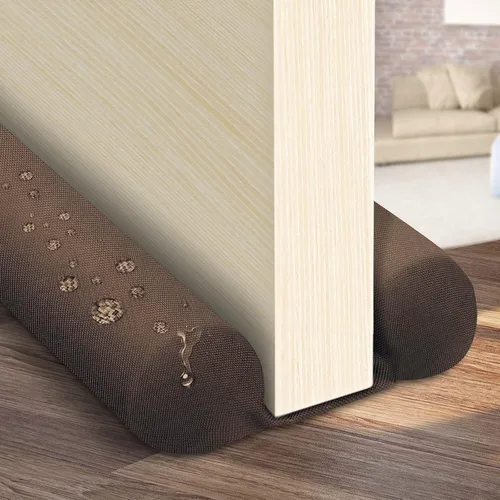 Tope doble para puerta impermeable, tamaño ajustable de 30" a 36", protector de corrientes de aire, bloqueador de ruido y brisas para ventanas Café