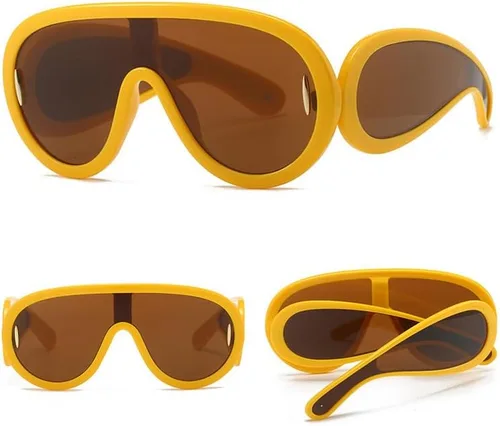 Vista 2 de HyeeMiZine Gafas de sol con máscara ondulada para mujeres y hombres, de gran tamaño, gafas de sol con visera de moda con espejo