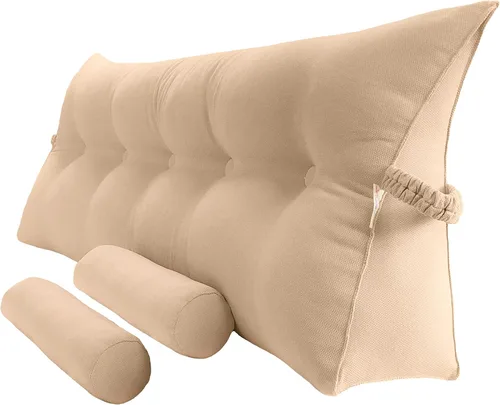 almohada triangular de lectura, grande, para cabecera, respaldo, almohada con forma de cuña con dos almohadas desmontables cilíndricas para el cuello
