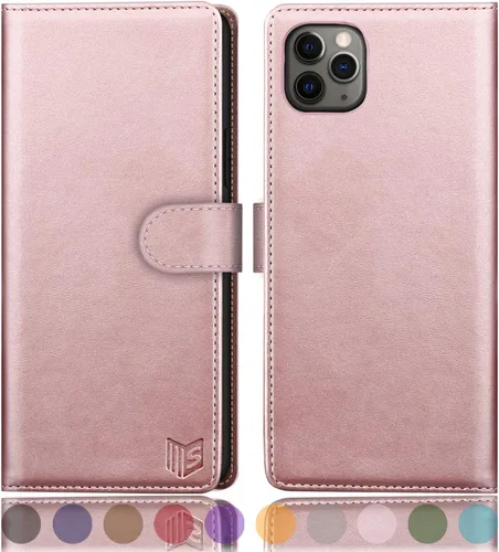 Vista 12 de SUANPOT Funda de piel tipo cartera para iPhone 11 Pro Max de 6.5 pulgadas con bloqueo RFID, soporte para tarjetas de crédito, funda de teléfono