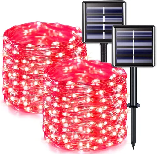 Vista 15 de JMEXSUSS Paquete de 2 luces solares de Navidad impermeables para exteriores, 100 LED de 33 pies, color blanco cálido y multicolor, luces solares