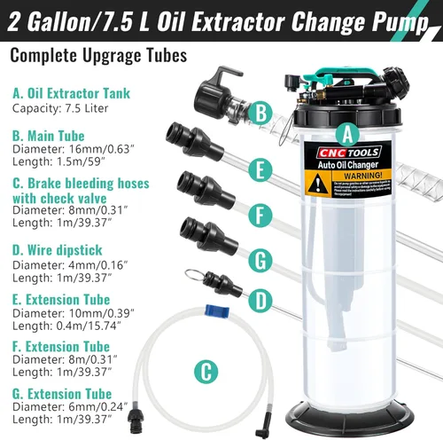 Vista 5 de Estune Extractor de líquido neumático manual de 2 galones/7.5 L, bomba extractora de aceite automotriz, cambiador de vacío de aceite con 5 mangueras