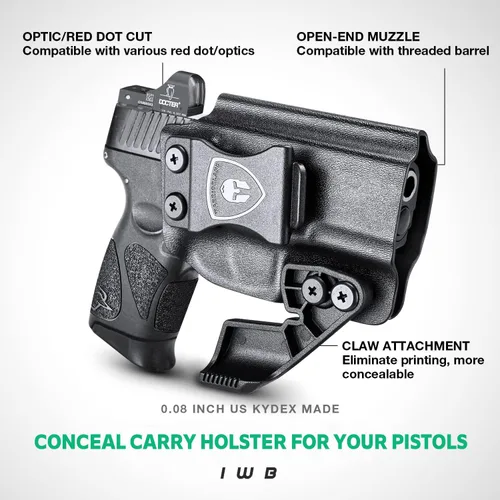 Vista 4 de Funda WARRIOLAND IWB de Kydex con corte óptico y garra, ajuste selecto para Glock 17/19/ 19X/ 43X/ 26/MOS, P365/P365X/ P365XL/ P320, Hellcat