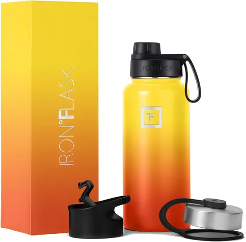 Vista 58 de IRON °FLASK - Botella deportiva de 14, 18, 22, 32, 40, 64 o 128 onzas, 3 tapas (boquilla), acero inoxidable aislado al vacío, doble pared moderna