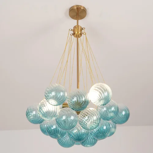 Vista 8 de Candelabro de cristal con forma de bola de burbujas, lámpara colgante moderna nórdica para comedor con pantalla de vidrio azul degradado, globos