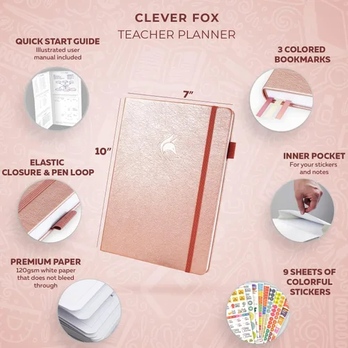 Vista 2 de Clever Fox Planificador para profesores, planificador de año escolar con calendarios y planes de lecciones, libro de planes para maestros para aula