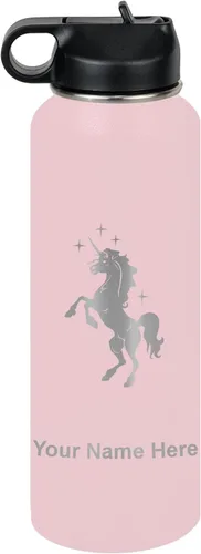 Vista 42 de LaserGram Botella de agua de doble pared abatible de 12 onzas con pajita, unicornio, grabado personalizado incluido (rosa)