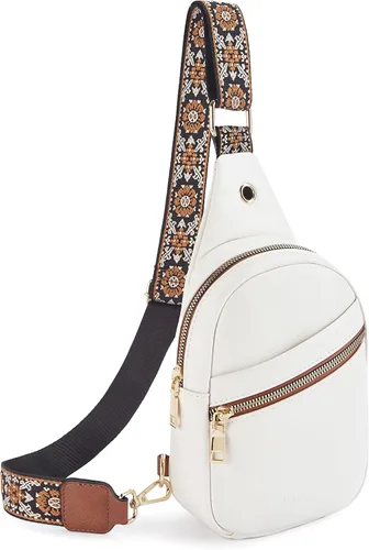 Vista 21 de Telena Bolso bandolera para mujer, bolso cruzado para mujer, cangurera de cuero vegano con correa ajustable