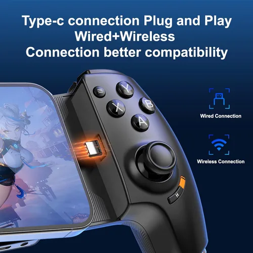 Vista 2 de DongBlitz Phone game Controller for Android & iPhone 15/16/17 Series Hall Effect Joystick & Plug & Play USB-C Controller, No Lag Precision Play