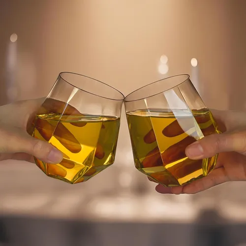 Vista 5 de Goodluck 40 piezas de copas de vino y whisky de plástico sin tallo de diamante, 12 onzas, copas de cóctel desechables, adecuadas para bodas, fiestas