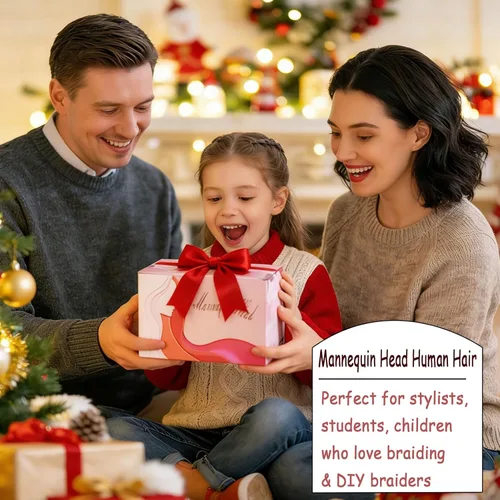 Vista 8 de Cabeza de maniquí con 80% cabello humano real, TopDirect, 61 cm, cabeza de peluquería con cabello marrón real, maniquí para peinado y práctica