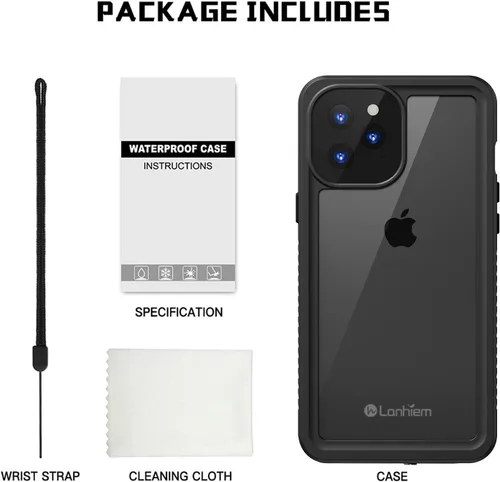 Vista 9 de Lanhiem Funda para iPhone 12 Pro Max, funda impermeable IP68, a prueba de polvo, a prueba de golpes, con protector de pantalla integrado, cubierta