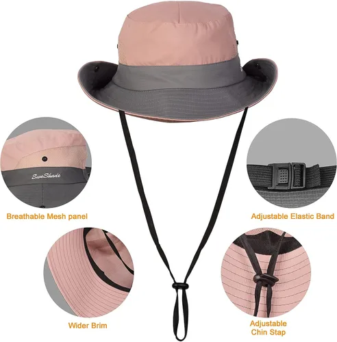 Vista 5 de Tutuko Sombreros de sol de ala ancha para mujer, plegables, protección UV, sombreros de pescador de playa, cola de caballo de malla, sombrero