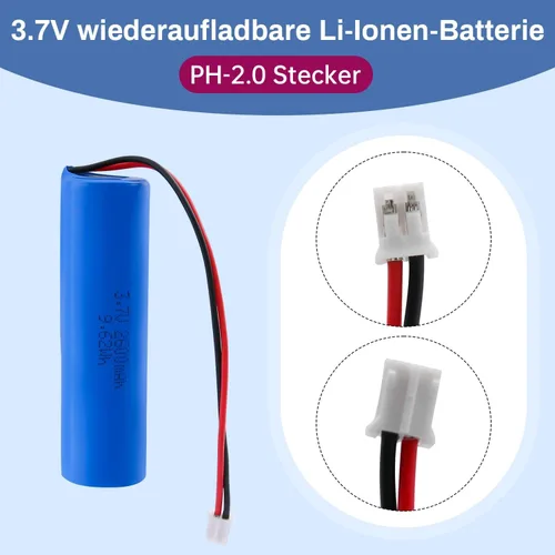 Vista 4 de Batería recargable de iones de litio de 3.7 V 2600 mAh, conector PH2.0 de 2 pines, batería de repuesto para electrónica de bricolaje, juguetes