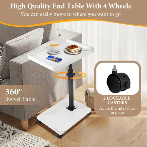 Vista 6 de jessie Mesa auxiliar de mesa C de altura ajustable, mesas auxiliares giratorias de 360° para espacios pequeños, mesas de sofá que se deslizan