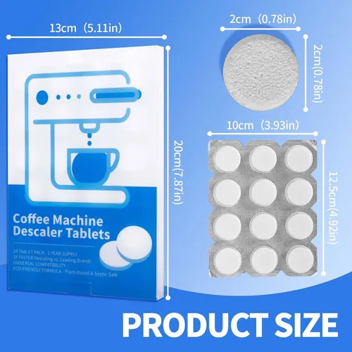 Vista 3 de Tabletas descalcificadoras para cafetera, paquete de 24, suministro de 1 año, fórmula a base de plantas, compatibilidad universal