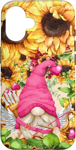 Vista 32 de Valentines Gnome in Cupid Costume for Women with Sunflower Case for iPhone 17