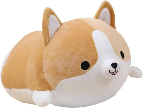 Levenkeness Almohada de peluche de perro Corgi, suaves y lindos juguetes de peluche de Shiba Inu Akita (marrón, 30 cm)