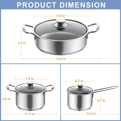 Vista 2 de Stainless Steel pots and pans set, 6 Piece Nonstick Kitchen Induction Cookware Set,Works with InductionElectric and Gas Cooktops, Nonstick