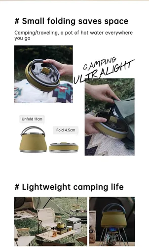 Vista 4 de Travel Foldable Kettle, Collapsible Food Grade Silicone Small Kettle Boiling water（1000ml) (Blue)