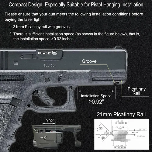 Vista 3 de Mira láser verde y azul con linterna de 500 lúmenes, linterna recargable USB con vista láser azul y verde, combo de luz láser 3 en 1 con montaje