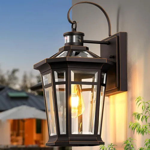 Vista 23 de VIANIS Luz de porche grande con sensor de movimiento, luces de casa al aire libre del atardecer al amanecer, aplique de montaje en pared, accesorios