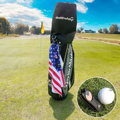 Vista 6 de Cepillo de palo de golf y toallas de golf con bandera americana, kit de limpieza de ranuras de golf, herramienta de limpieza de accesorios de golf