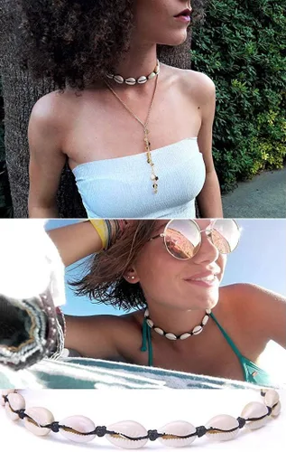 Vista 6 de Gargantilla de concha natural con diseño de concha de puka ajustable, para mujeres, hombres, niñas, señoras