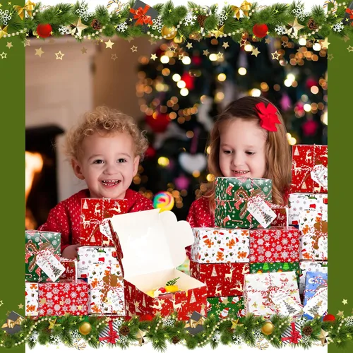 Vista 4 de Maxcheck Paquete de 100 cajas de galletas navideñas con ventana, 4 x 4 x 2.5 pulgadas, cajas de golosinas para panadería, dulces, recuerdos