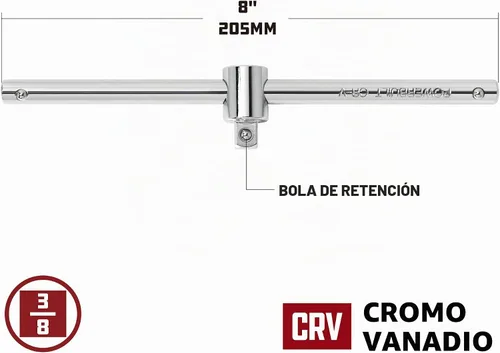 Vista 2 de Powerbuilt Barra en T deslizante de 3/8 pulgadas de 8 pulgadas, llave de vaso con mango en T - 941508