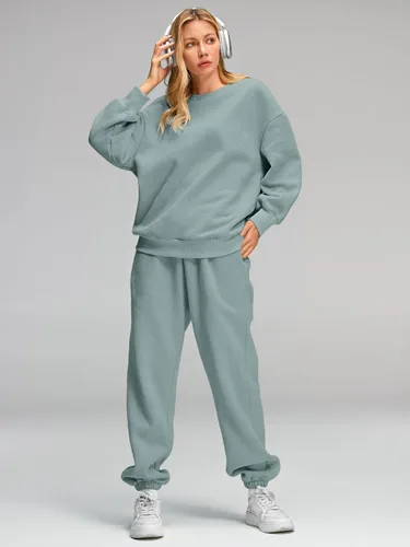 Vista 2 de AUTOMET Conjunto de 2 piezas para mujer, sudadera de gran tamaño, pantalones deportivos holgados con bolsillos