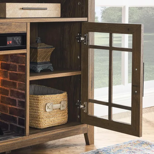 Vista 5 de Soporte multimedia de TV de 55 pulgadas con chimenea eléctrica KD insertos calentador, color madera de granero recuperada para sala de estar